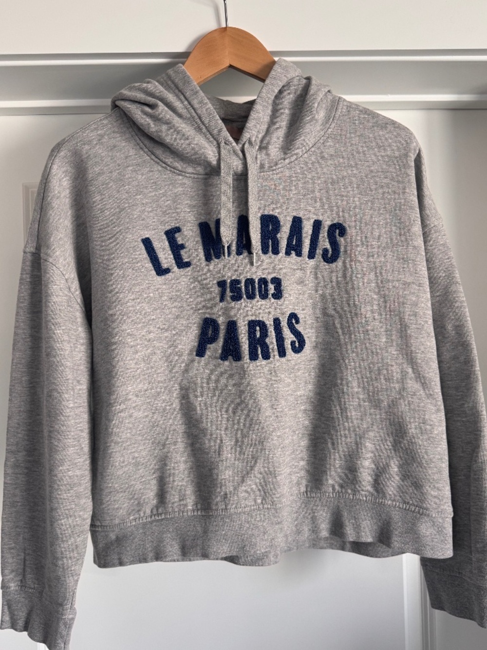 H&M Le Marais Paris 75003 Embroidered Hoodie Gray Navy Size Large